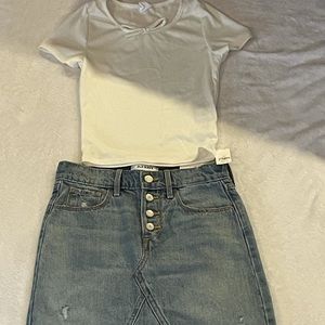 Jean skirt with white top